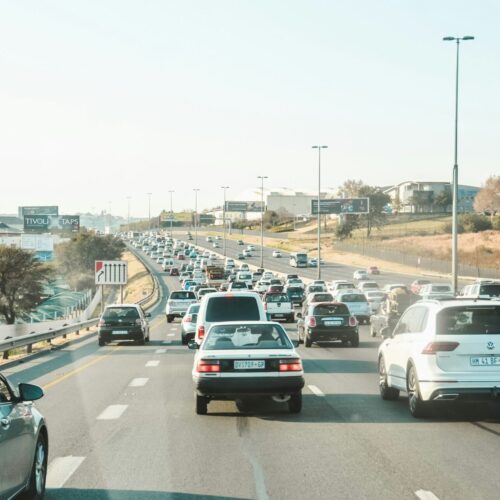 Driver's view of heavy traffic showing how everyday situations trigger anxiety after accident trauma