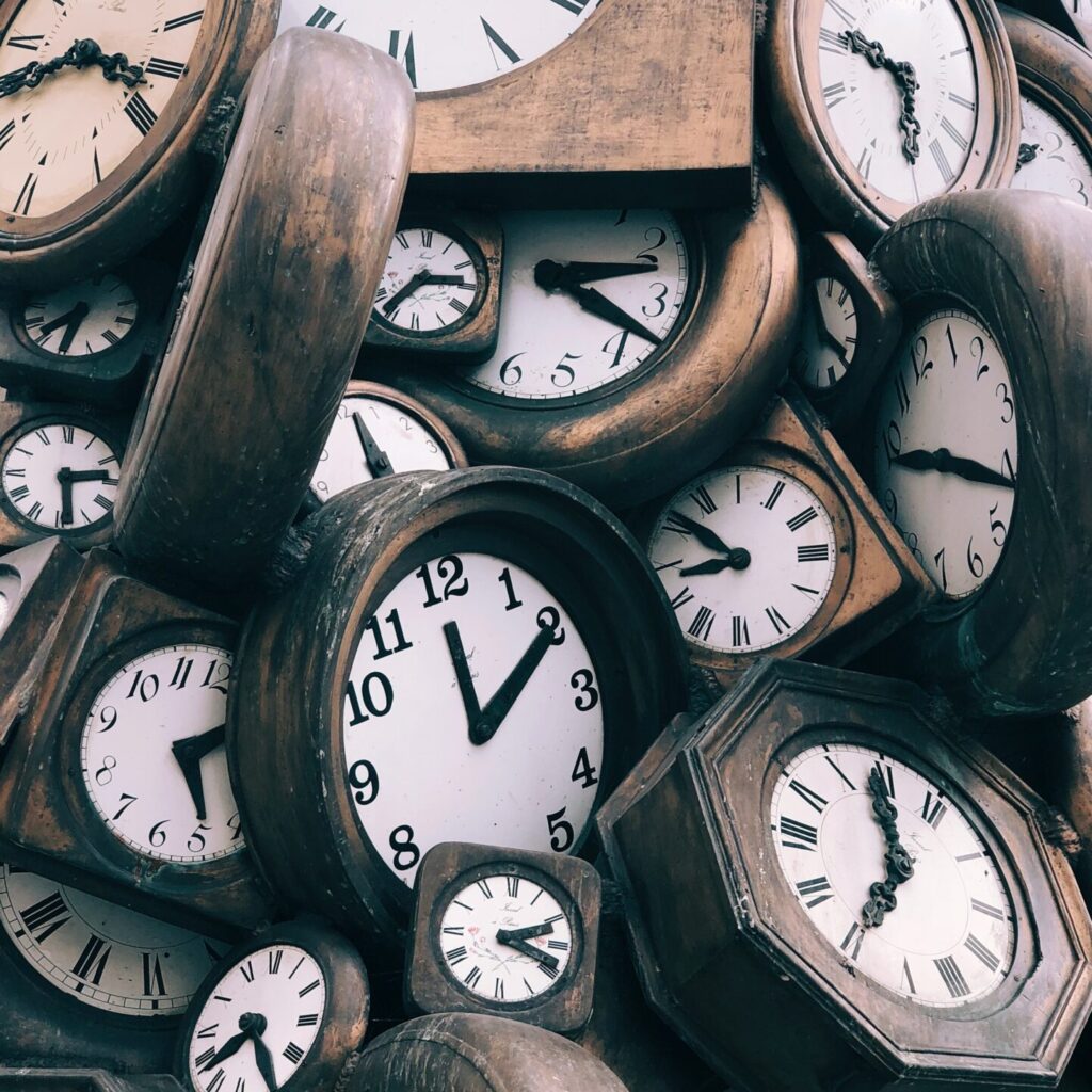 a collection of clocks representing how long therapy for depression takes to work